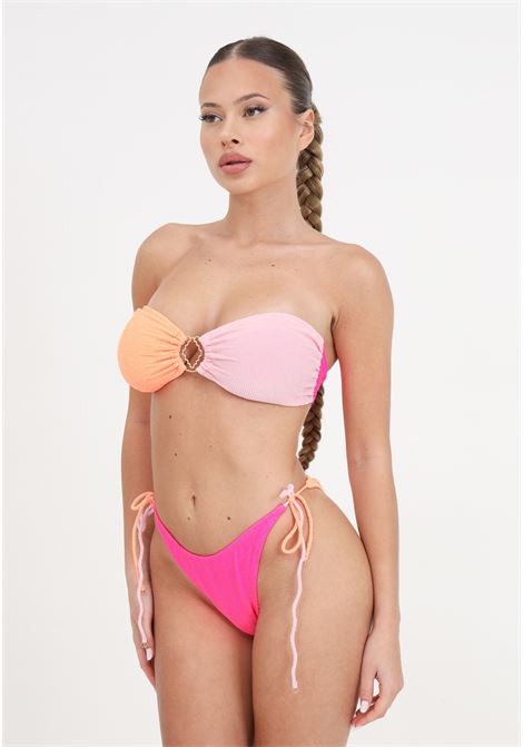 Women's pink bandeau bikini and tooled adjustable American briefs ME FUI | MF24-0201PK.
